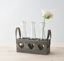Load image into Gallery viewer, 3 Vases in Wooden Heart Tray