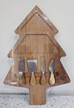 Load image into Gallery viewer, Tree-Shaped Acacia Wood Cheese Board Set with Stainless Steel Knives Image 1