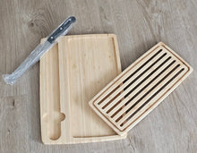 Load image into Gallery viewer, 3-Piece Bamboo Bread Cutting Board Set with Crumb Catcher and Knife image 1