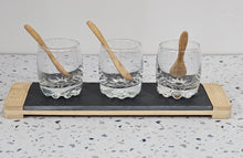 Load image into Gallery viewer, Bamboo & Slate Serving Set with Glass Bowls and Spoons photo 2
