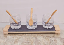 Load image into Gallery viewer, Bamboo & Slate Serving Set with Glass Bowls and Spoons photo 3