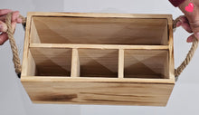 Load image into Gallery viewer, photo of Rustic Wooden Utensil Holder with Rope Handles