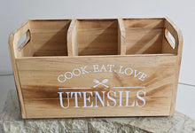 Load image into Gallery viewer, photo 1 of Wooden Utensil Holder - 4-Compartment Organizer