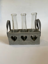 Load image into Gallery viewer, Three Vases in a Wooden Heart Tray, shabby chic home accessory at Vivre, Nelson, NZ