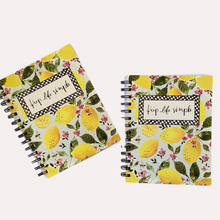 Load image into Gallery viewer, Notebook Journal featuring Lemons and Leaves Keep Life Simple at Vivre, Nelson, NZ