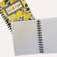 Load image into Gallery viewer, Notebook Journal featuring Lemons and Leaves Keep Life Simple at Vivre, Nelson, NZ