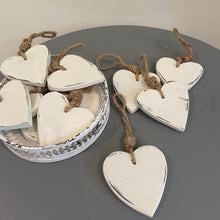 Load image into Gallery viewer, Shabby Chic White Wooden Hanging Hearts at Vivre, NZ, browse our Hearts Collection