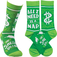 Load image into Gallery viewer, All I needs is a nap and five million dollars, fun socks with attitude at Vivre, Nelson, NZ