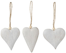 Load image into Gallery viewer, White wooden hanging hearts at Vivre, Nelson, NZ, browse our shabby chic hearts
