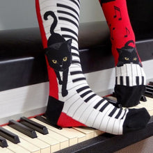 Load image into Gallery viewer, Piano Cat Knee High Socks