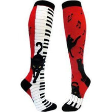 Load image into Gallery viewer, Piano Cat Knee High Socks