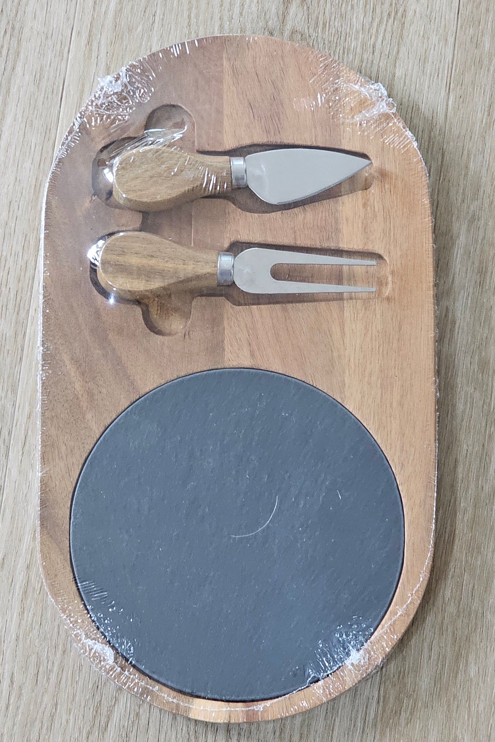 Acacia Wood Cheese Board Set with Slate Plate & Stainless Steel Cheese ...