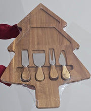 Load image into Gallery viewer, Tree-Shaped Acacia Wood Cheese Board Set with Stainless Steel Knives Image 4
