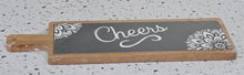 Load image into Gallery viewer, Acacia Wood &amp; Slate Serving Board with cheers printed image 2
