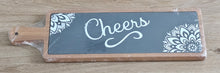 Load image into Gallery viewer, Acacia Wood &amp; Slate Serving Board with cheers printed image

