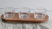 Load image into Gallery viewer, Acacia Wood Tray with 3 Glass Bowls Image
