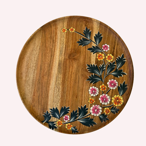 handpainted floral wooden serving plate, buy now at Vivre, Nelson, NZ