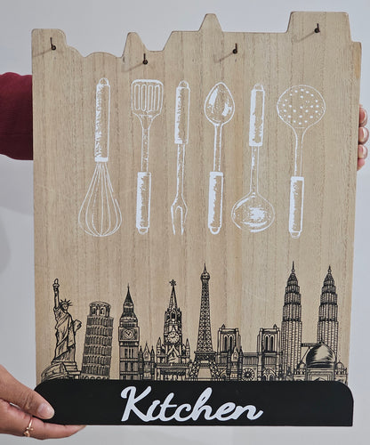 product photo of Decorative Wooden Key Hanger with Kitchen Utensil & Landmark Design 