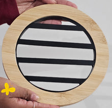 Load image into Gallery viewer, photo of Round Bamboo &amp; Metal Trivet – Heat-Resistant Pot Mat
