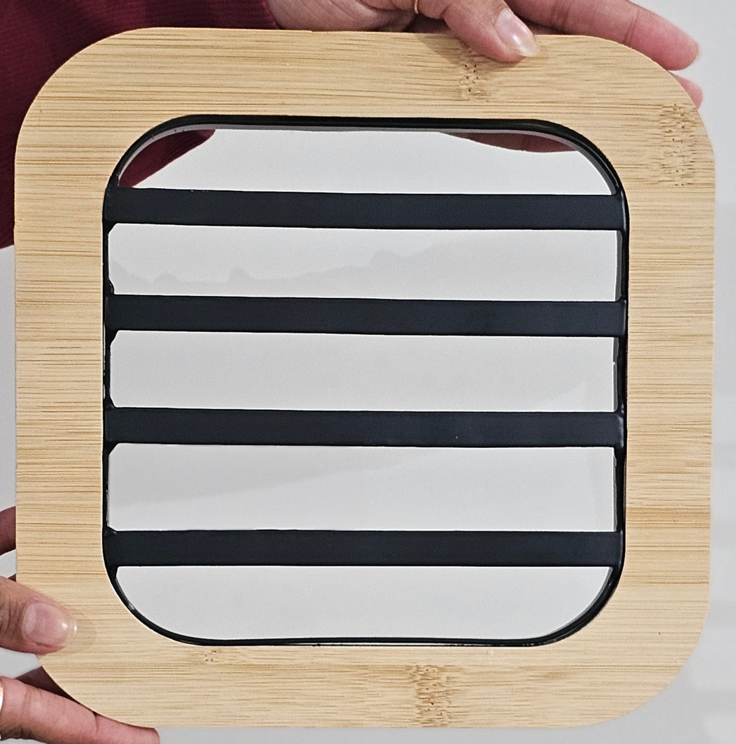 photo of Square Wooden & Metal Trivet – Heat-Resistant Kitchen Pot Mat