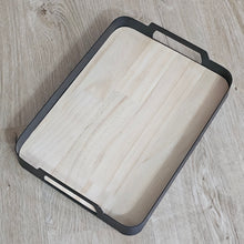 Load image into Gallery viewer, photo 1 of Modern Wooden &amp; Metal Serving Tray with Cutout Handles
