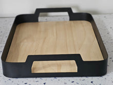 Load image into Gallery viewer, photo 2 of Modern Wooden &amp; Metal Serving Tray with Cutout Handles

