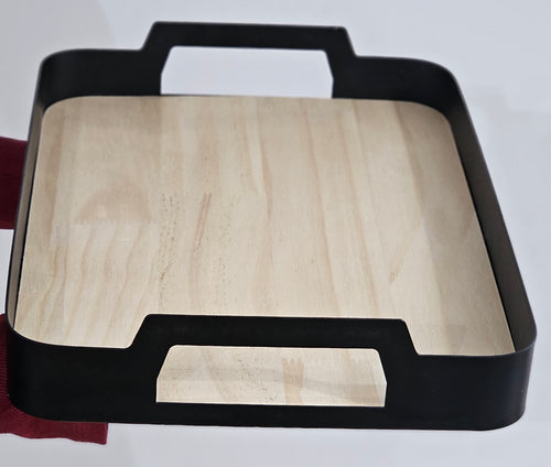 photo of Modern Wooden & Metal Serving Tray with Cutout Handles