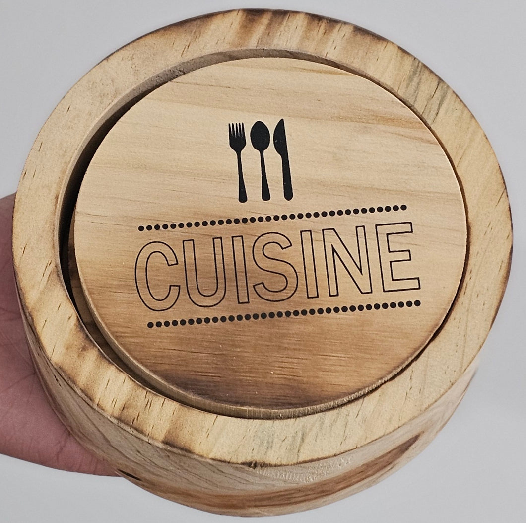 Product photo of Round Wooden Coasters Set with Storage Holder