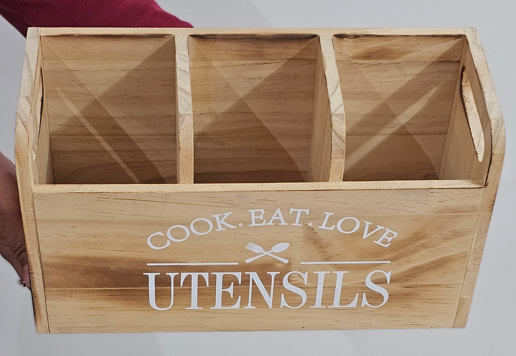 photo of Wooden Utensil Holder - 4-Compartment Organizer