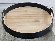 Load image into Gallery viewer, photo 4 of Round Wooden &amp; Metal Serving Tray with Cutout Handles
