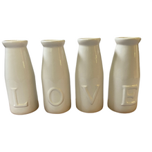 Load image into Gallery viewer, Love Ceramic Milk Bottle Set at Vivre, Nelson, NZ for floral shabby chic themed homewares and home accessories
