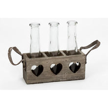 Load image into Gallery viewer, Three Vases in a Wooden Heart Tray, shabby chic home accessory at Vivre, Nelson, NZ
