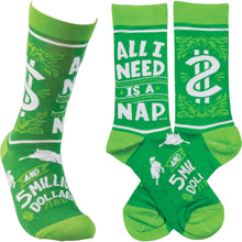 Load image into Gallery viewer, All I needs is a nap and five million dollars, fun socks with attitude at Vivre, Nelson, NZ
