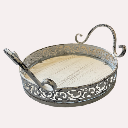 Shabby Chic Styled Vintage Round White Tray