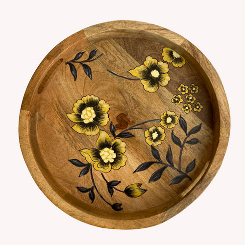 Hand painted floral mango wood serving tray, buy now at Vivre, Nelson, NZ