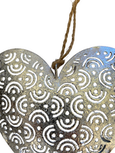 Load image into Gallery viewer, Metallic Silver 3D hanging heart buy now at Vivre, Nelson, NZ
