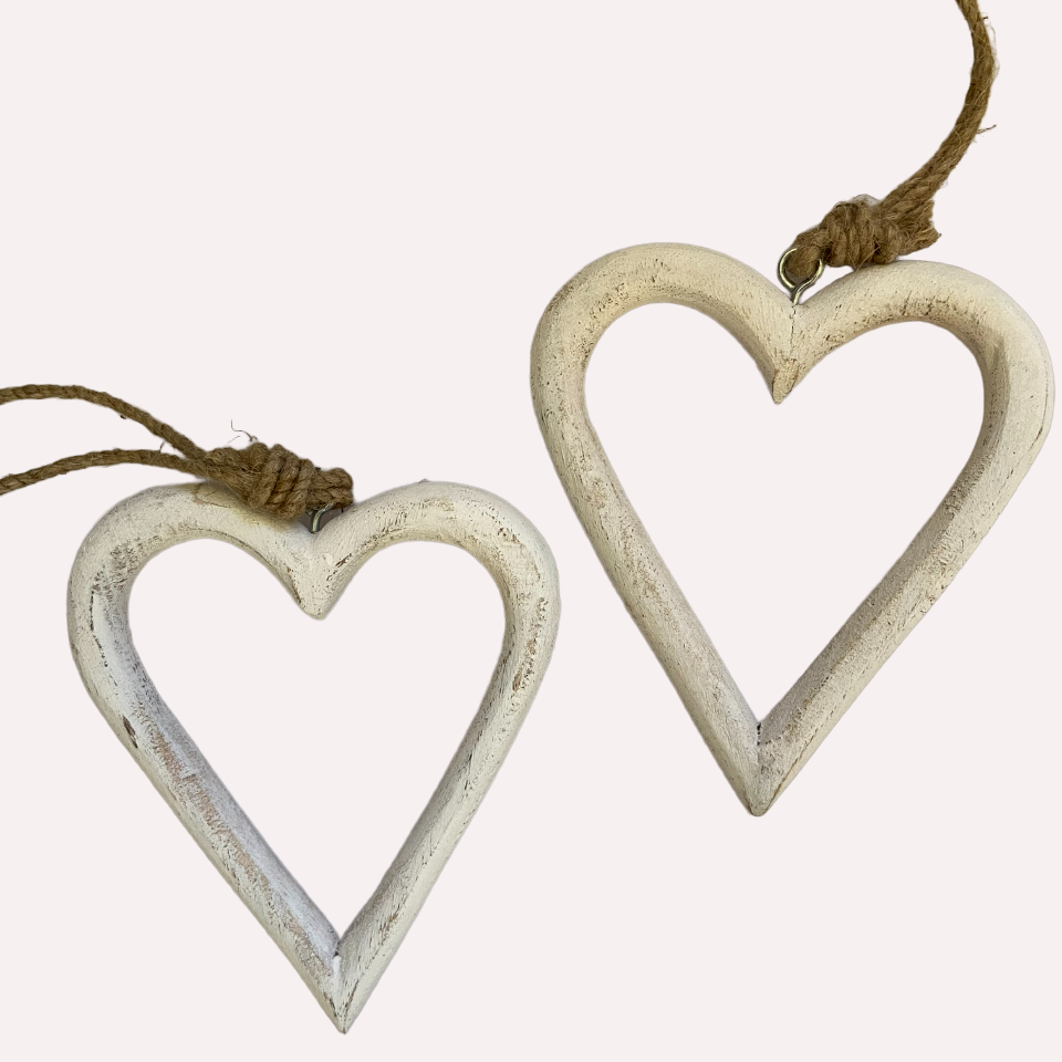 Shabby Chic styled white wood open heart, buy now at Vivre, Nelson, NZ