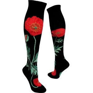 Bold Poppies Black Knee High Socks