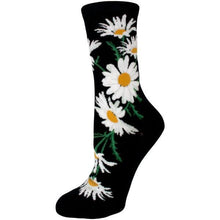 Load image into Gallery viewer, Daisies Black Crew Socks
